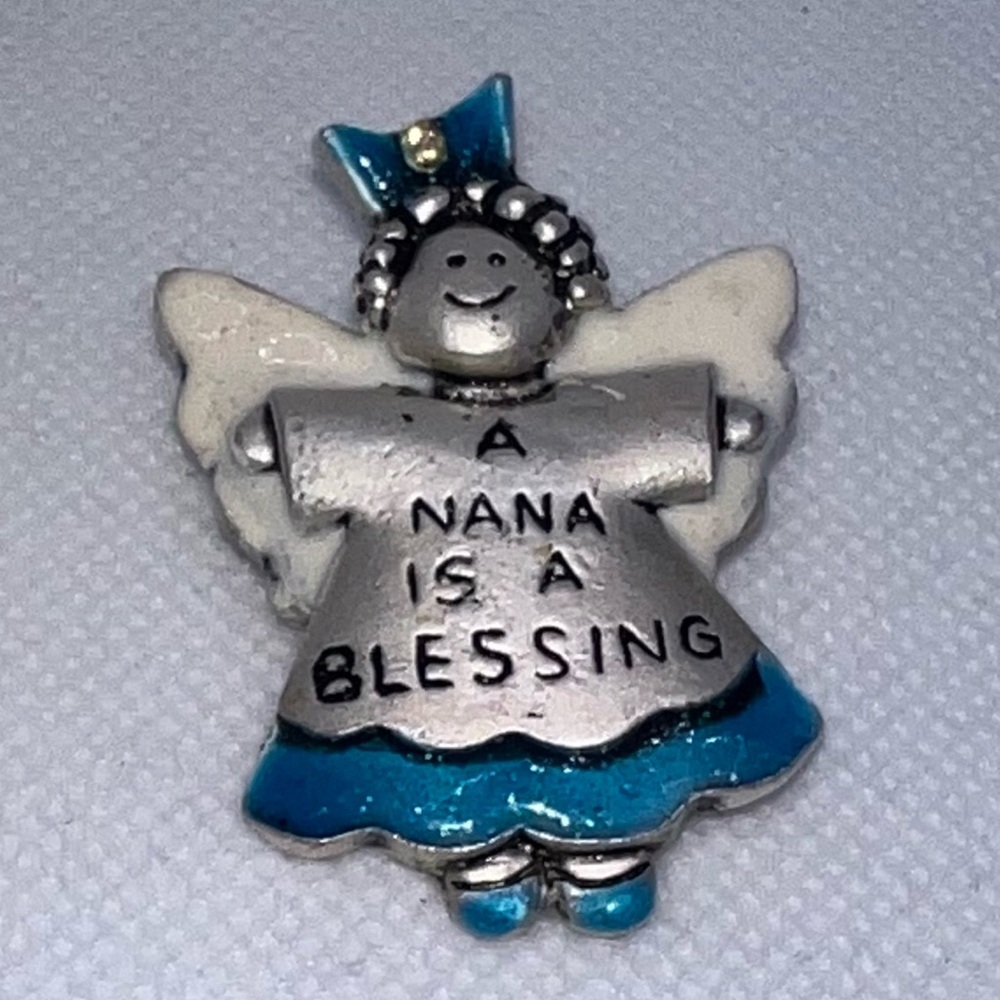 Angel‎ Nana Is A Blessing Charm Pendant Silver Tone Blue Enamel Wings